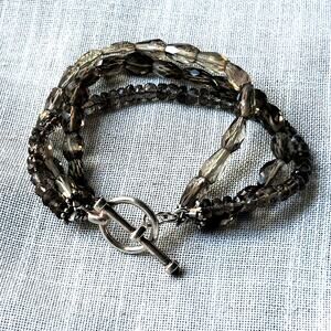 Sterling Silver Smoky Quartz Multi Strand Bracelet Garnet Toggle